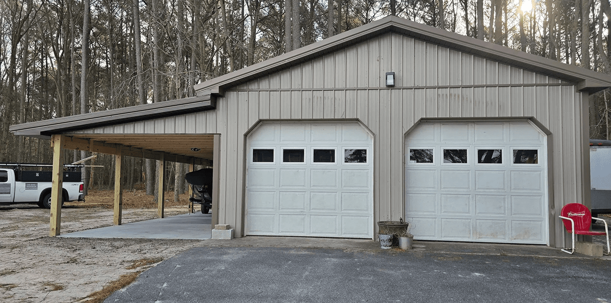 Woodland garage and carport structure